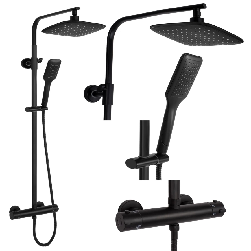 REA-P7101 - Shower Set with TOM Thermostatic Mixer, Matte Black