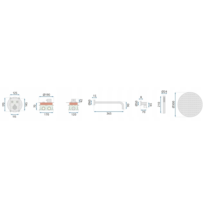 REA-P8551 - LUNGO Brushed Gold Shower Set with Thermostatic Concealed Mixer
