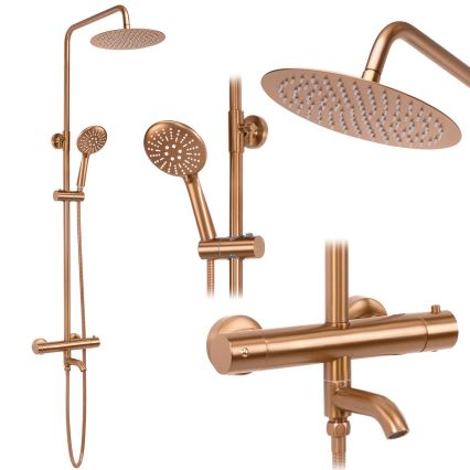 REA-P8807 - LUNGO Thermostatic Shower Set with Mixer, Brushed Copper