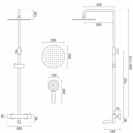 REA-P8807 - LUNGO Thermostatic Shower Set with Mixer, Brushed Copper