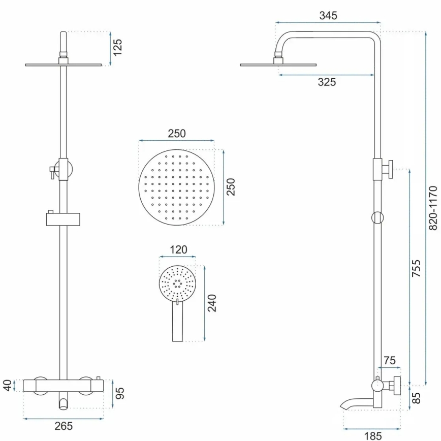 REA-P8807 - LUNGO Thermostatic Shower Set with Mixer, Brushed Copper