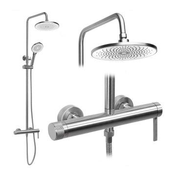 REA-P9498 - RIVO shower set with mixer, brushed steel finish