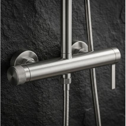REA-P9498 - RIVO shower set with mixer, brushed steel finish