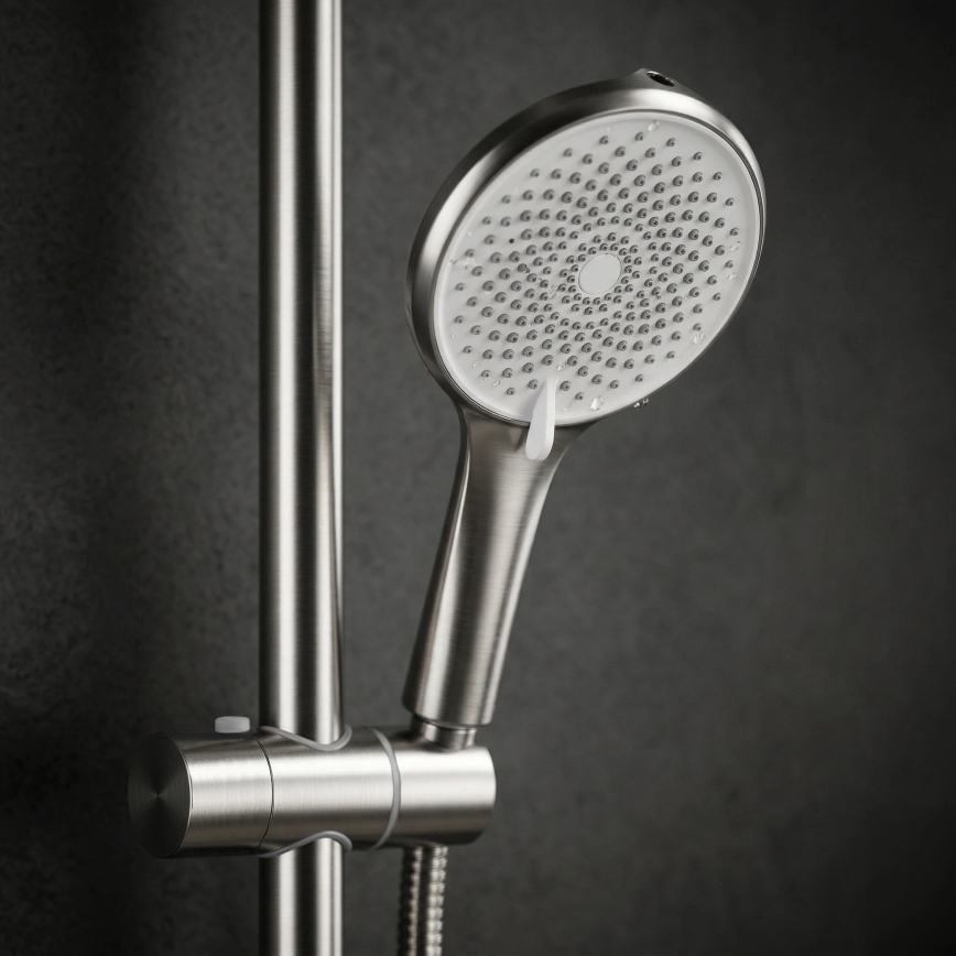 REA-P9498 - RIVO shower set with mixer, brushed steel finish