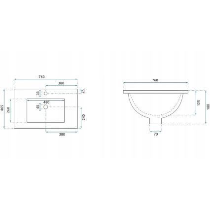 REA-U0040 - Flush-mounted washbasin DAFNE 46,5x76 cm ceramic/glossy white