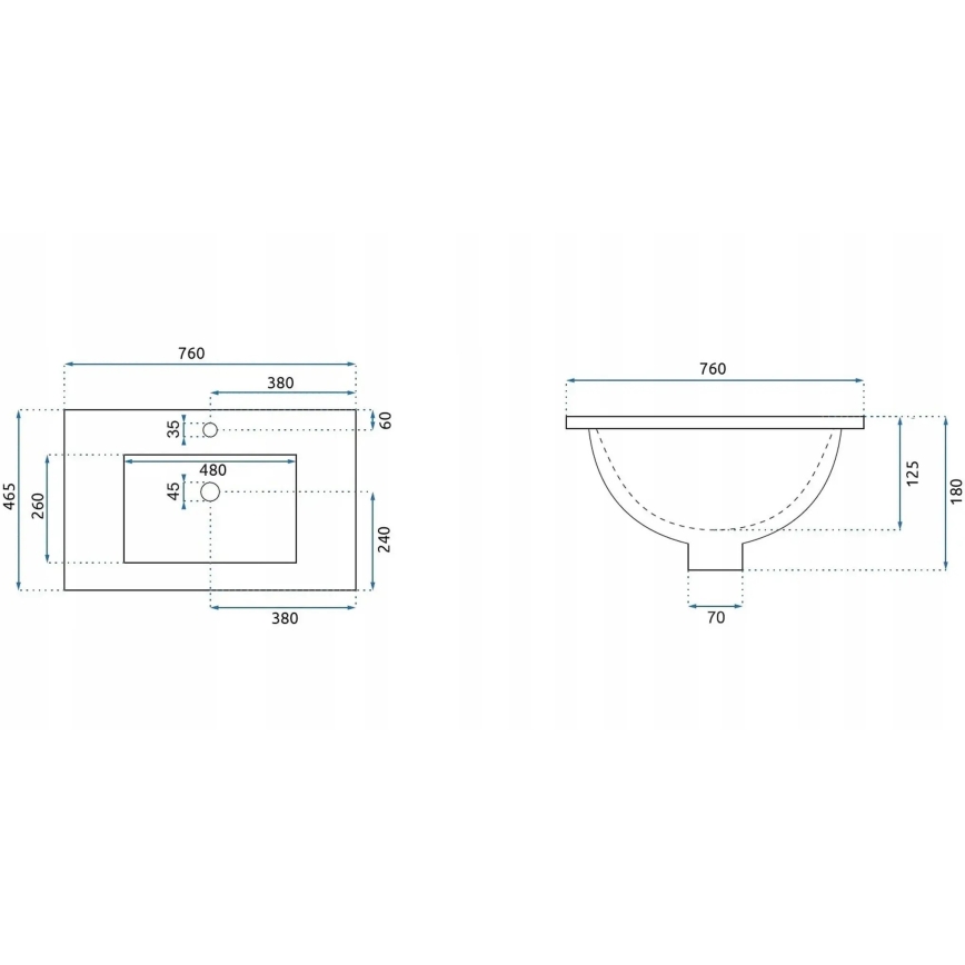 REA-U0040 - Flush-mounted washbasin DAFNE 46,5x76 cm ceramic/glossy white