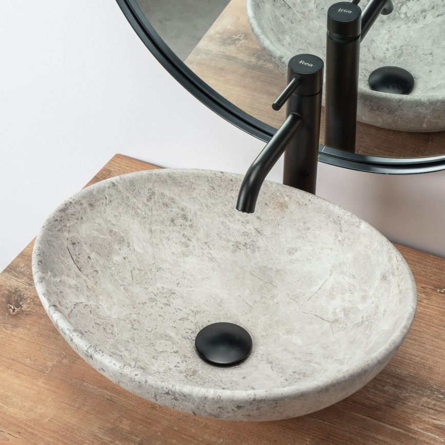 REA-U0165 - SOFIA Countertop Basin 34.5 x 41 cm, Ceramic / Light Stone