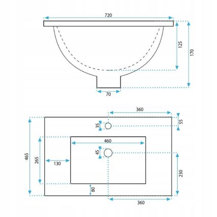 REA-U0190 - DAFNE Recessed Washbasin 46.5 x 72 cm, Ceramic, Glossy White