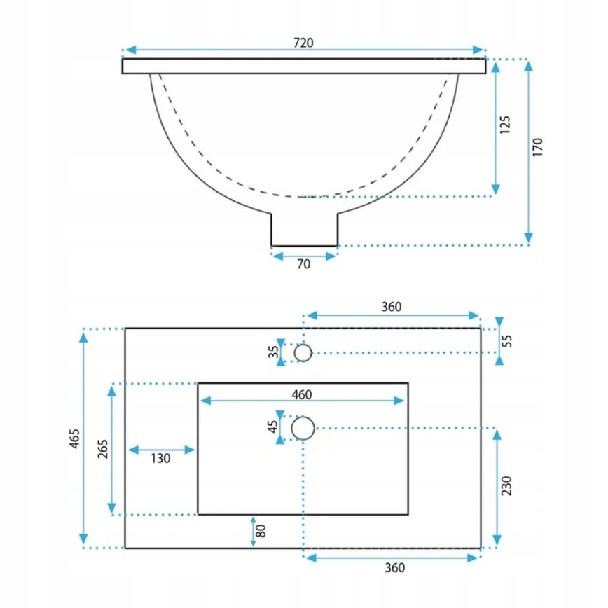 REA-U0190 - DAFNE Recessed Washbasin 46.5 x 72 cm, Ceramic, Glossy White