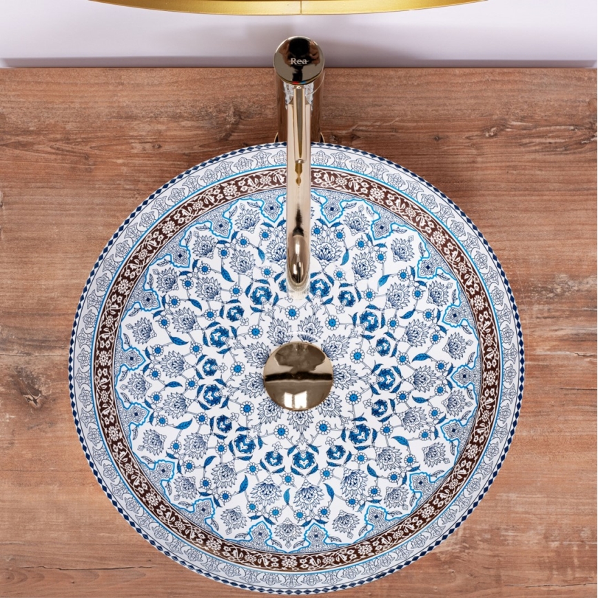 REA-U0267 - ARTE countertop basin, 40 cm diameter, ceramic with ornamental pattern
