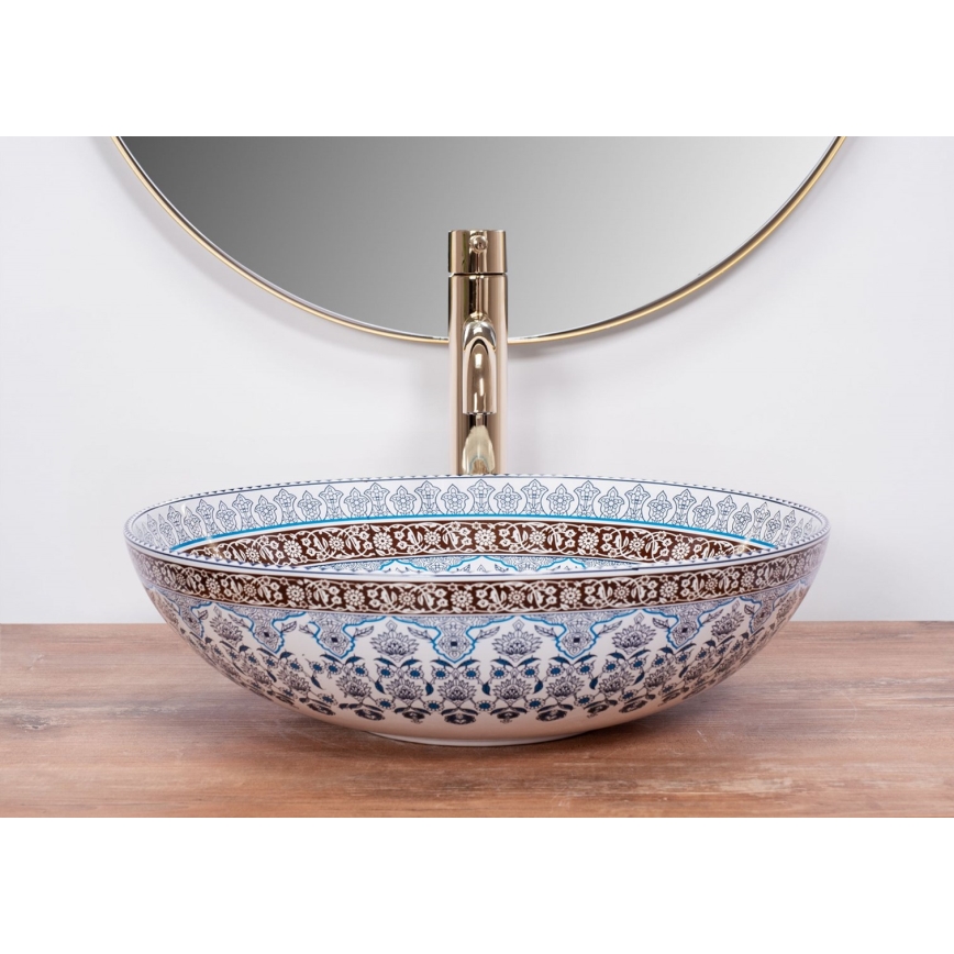 REA-U0267 - ARTE countertop basin, 40 cm diameter, ceramic with ornamental pattern