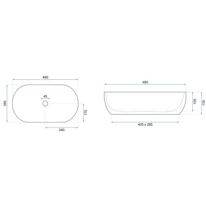REA-U0416 - AMELIA Countertop Basin 34.5 x 48 cm, Ceramic / Glossy White
