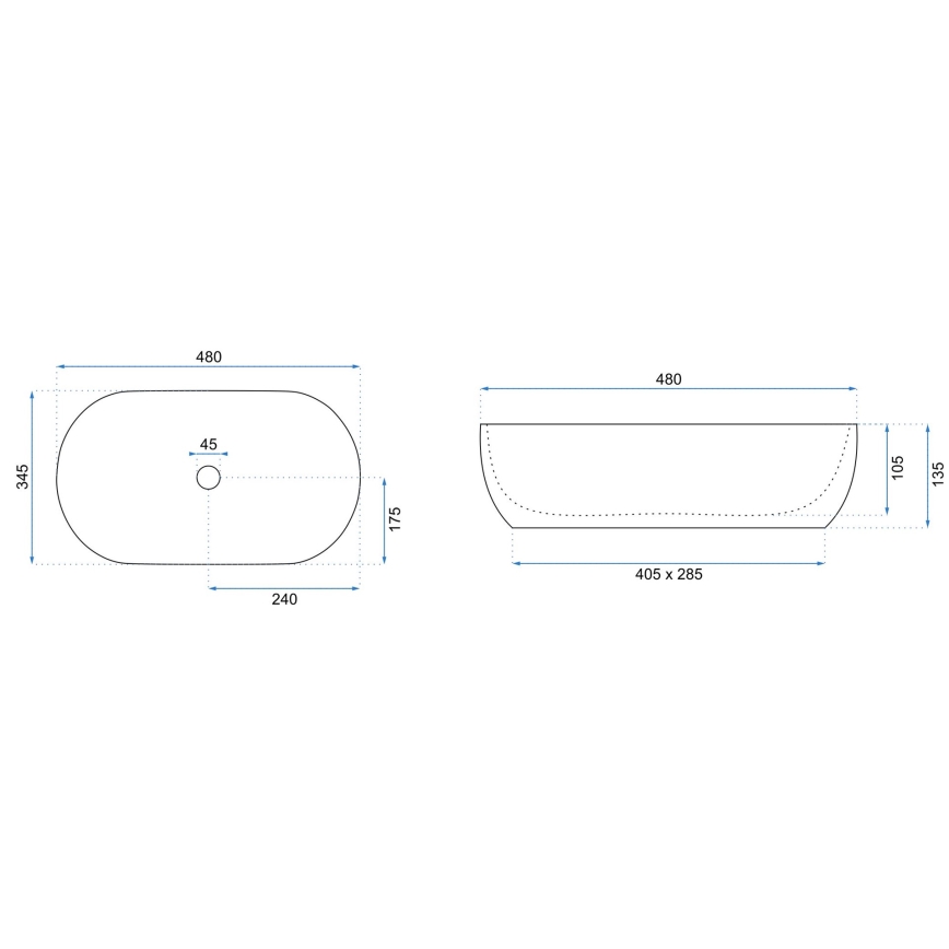 REA-U0416 - AMELIA Countertop Basin 34.5 x 48 cm, Ceramic / Glossy White