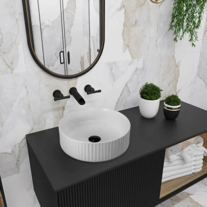 REA-U0601 - DELIA 36 cm Countertop Basin, Glossy White / Stone Effect