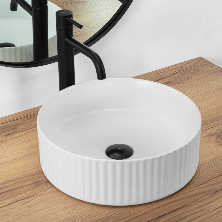 REA-U0601 - DELIA 36 cm Countertop Basin, Glossy White / Stone Effect