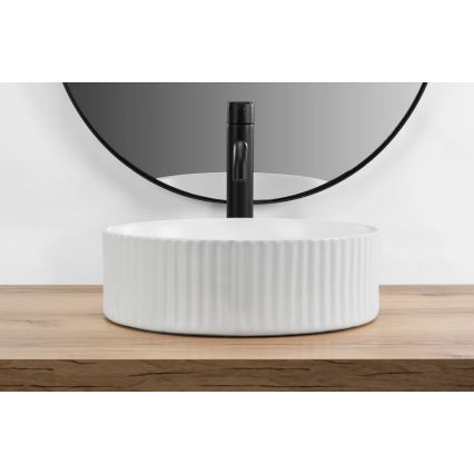 REA-U0601 - DELIA 36 cm Countertop Basin, Glossy White / Stone Effect