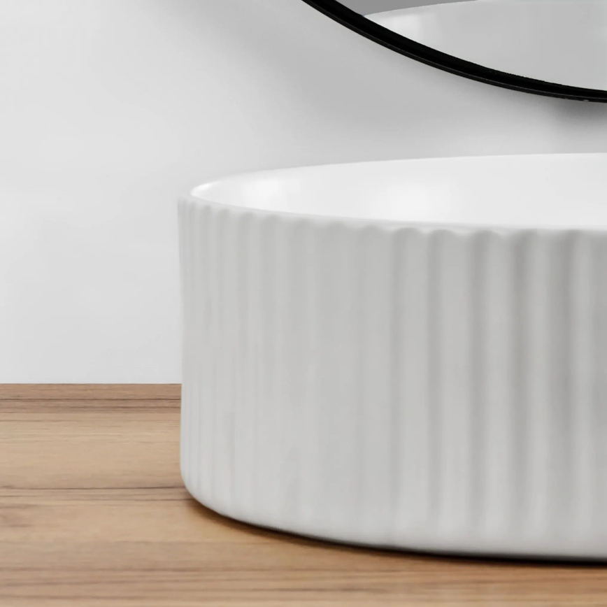 REA-U0601 - DELIA 36 cm Countertop Basin, Glossy White / Stone Effect