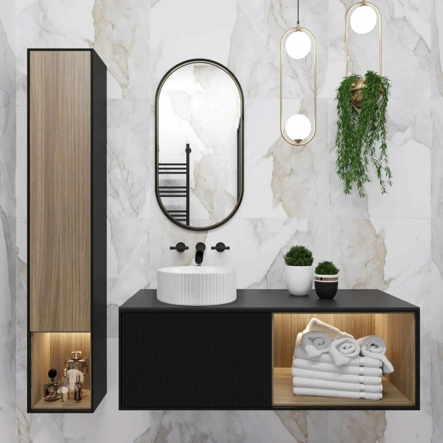 REA-U0601 - DELIA 36 cm Countertop Basin, Glossy White / Stone Effect