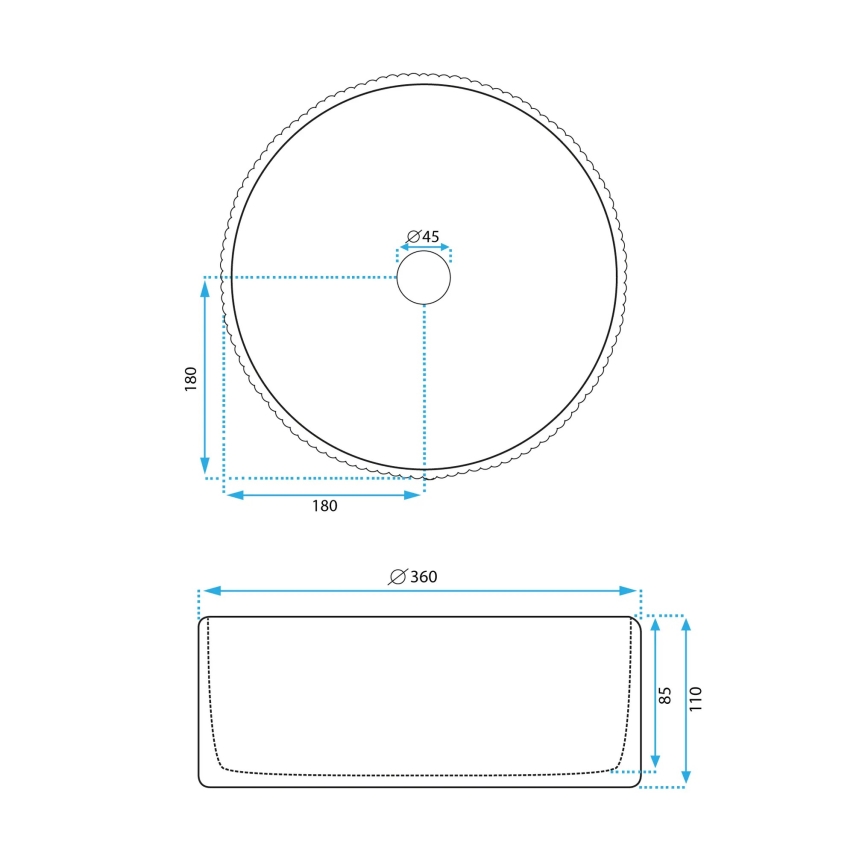 REA-U0601 - DELIA 36 cm Countertop Basin, Glossy White / Stone Effect