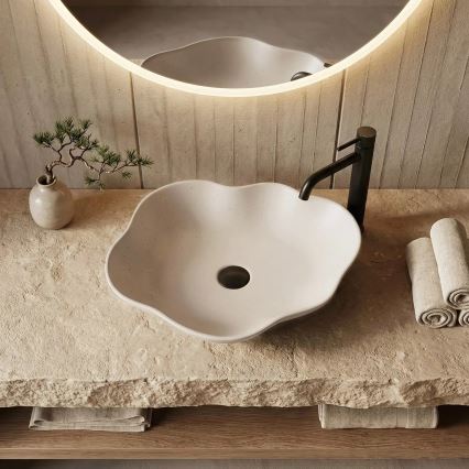 REA-U0617 - PEARL Countertop Basin 38x50,5 cm Ceramic/Beige/Stone Effect