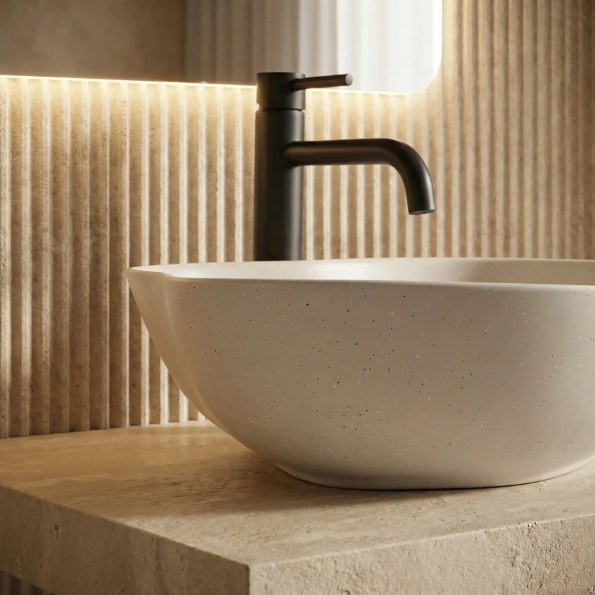 REA-U0617 - PEARL Countertop Basin 38x50,5 cm Ceramic/Beige/Stone Effect