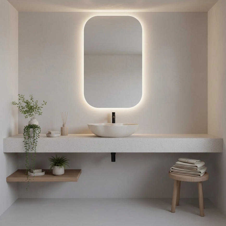 REA-U0617 - PEARL Countertop Basin 38x50,5 cm Ceramic/Beige/Stone Effect