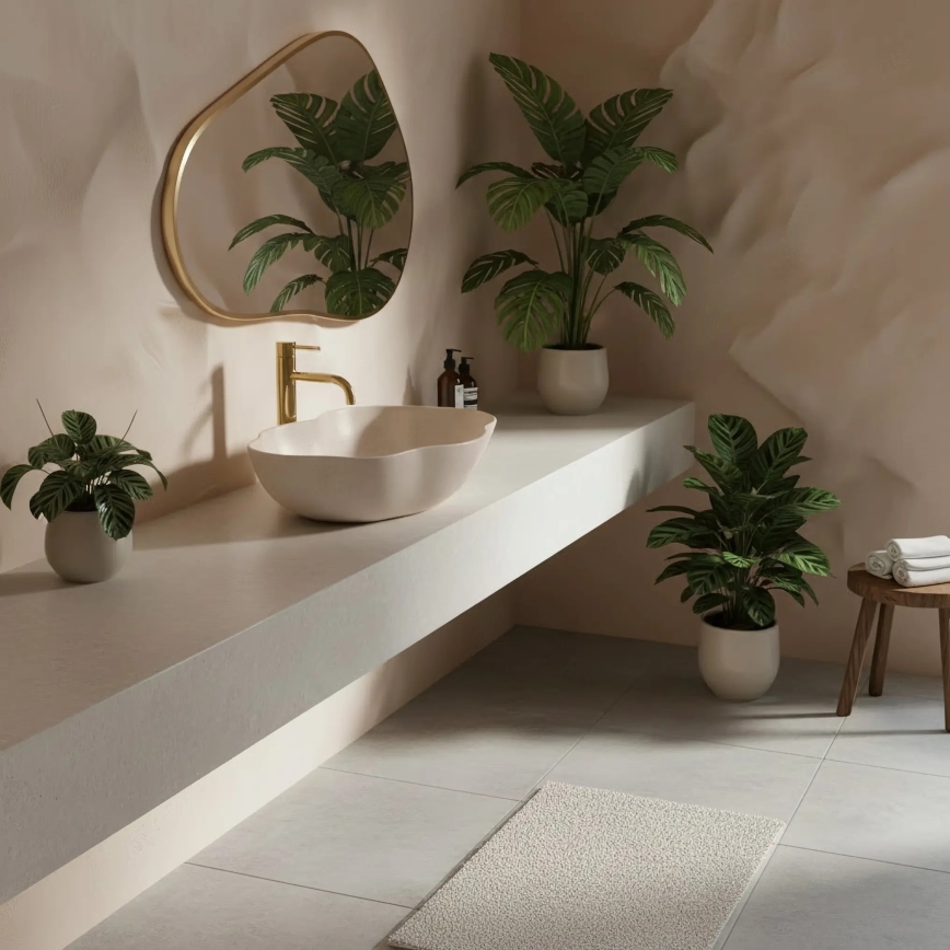 REA-U0617 - PEARL Countertop Basin 38x50,5 cm Ceramic/Beige/Stone Effect