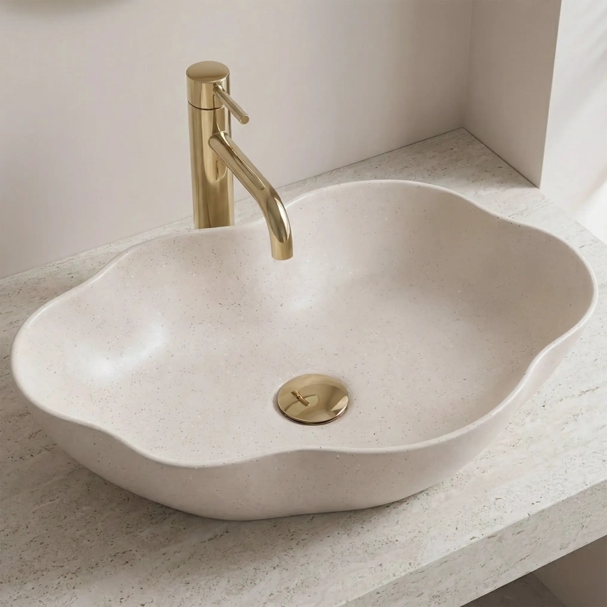 REA-U0617 - PEARL Countertop Basin 38x50,5 cm Ceramic/Beige/Stone Effect