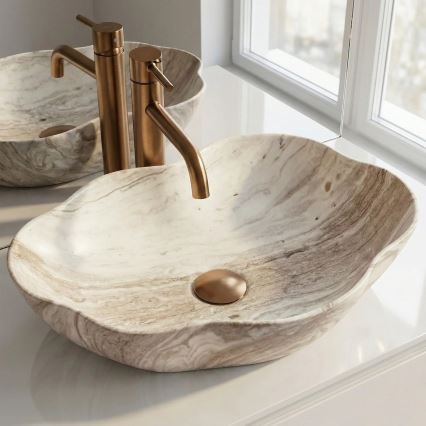 REA-U0618 - PEARL Countertop Basin 38x50.5 cm ceramic/beige/stone effect