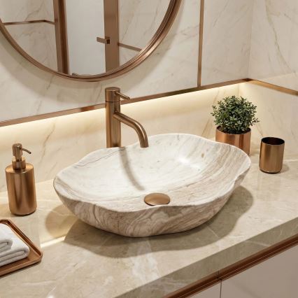 REA-U0618 - PEARL Countertop Basin 38x50.5 cm ceramic/beige/stone effect
