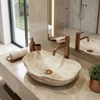 REA-U0618 - PEARL Countertop Basin 38x50.5 cm ceramic/beige/stone effect