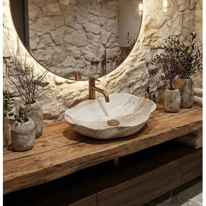 REA-U0618 - PEARL Countertop Basin 38x50.5 cm ceramic/beige/stone effect