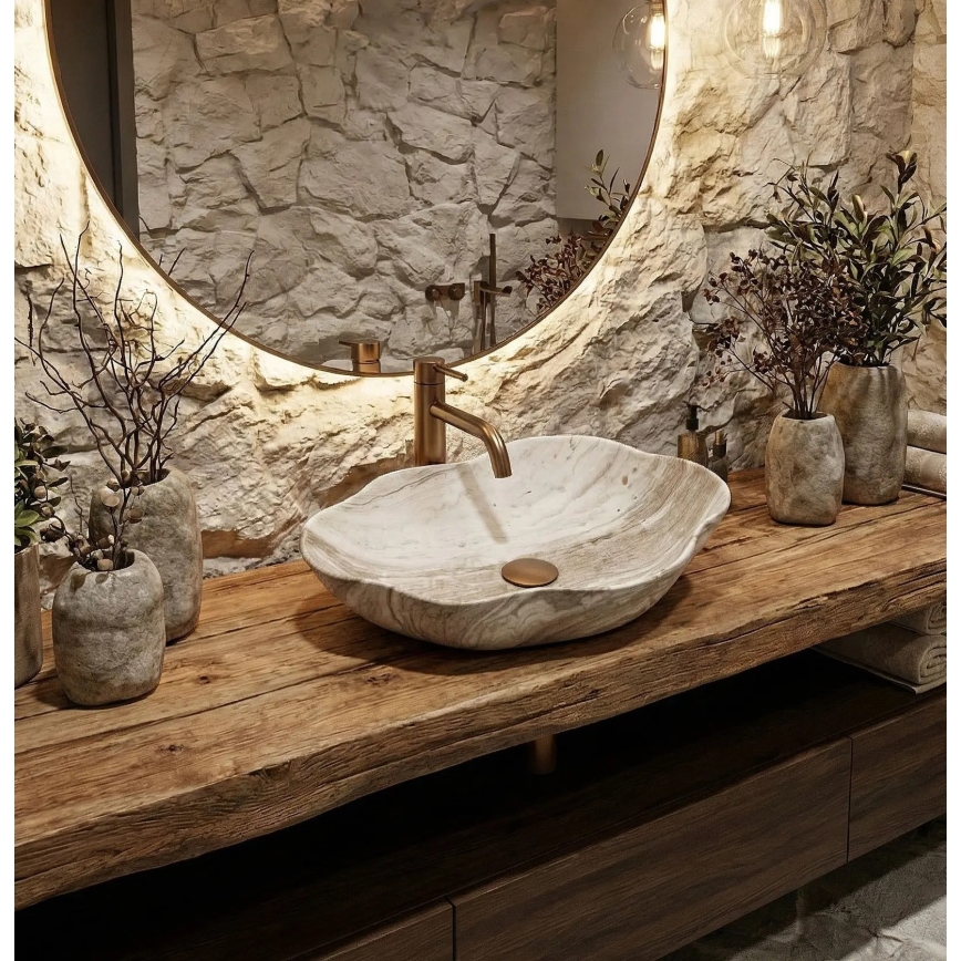 REA-U0618 - PEARL Countertop Basin 38x50.5 cm ceramic/beige/stone effect