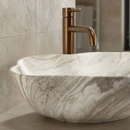 REA-U0618 - PEARL Countertop Basin 38x50.5 cm ceramic/beige/stone effect