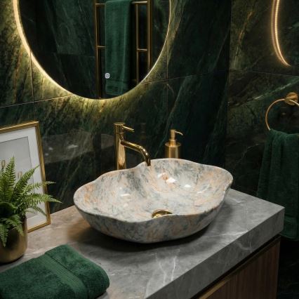 REA-U0620 - PEARL Countertop Washbasin 38 x 50.5 cm ceramic/gray/beige/stone-effect