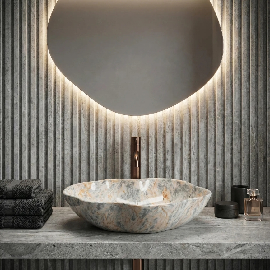 REA-U0620 - PEARL Countertop Washbasin 38 x 50.5 cm ceramic/gray/beige/stone-effect