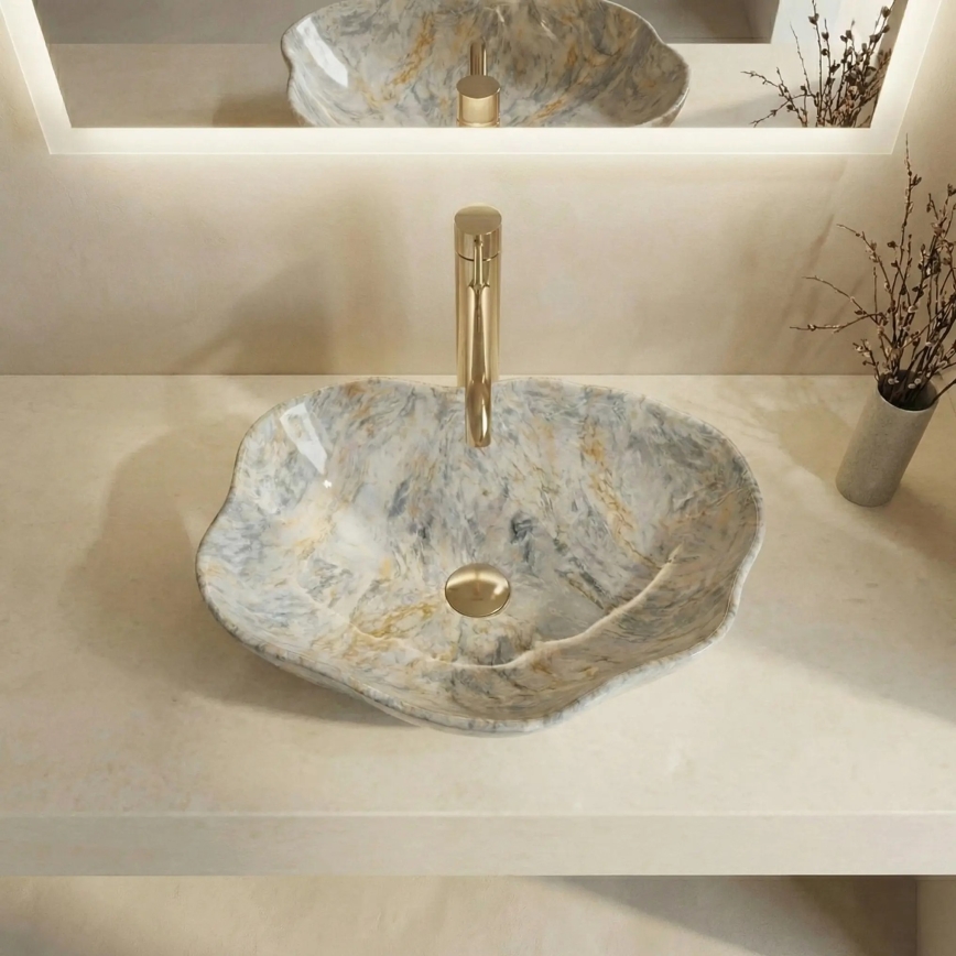 REA-U0620 - PEARL Countertop Washbasin 38 x 50.5 cm ceramic/gray/beige/stone-effect