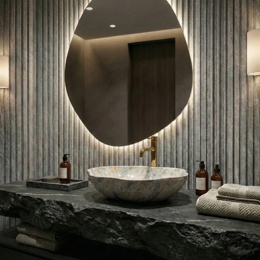 REA-U0620 - PEARL Countertop Washbasin 38 x 50.5 cm ceramic/gray/beige/stone-effect