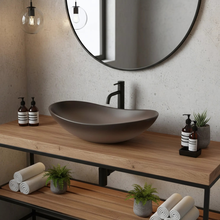 REA-U0626 - ROYAL countertop basin 36 x 62 cm, ceramic/brown