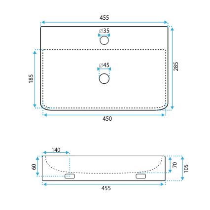REA-U0630 - NAOMI 28.5 x 45.5 cm Countertop/Wall-Mounted Washbasin, Ceramic/White