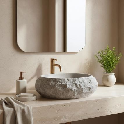 REA-U0633 - MIKA GABRO Countertop Basin 38x50 cm, Gray Stone Effect
