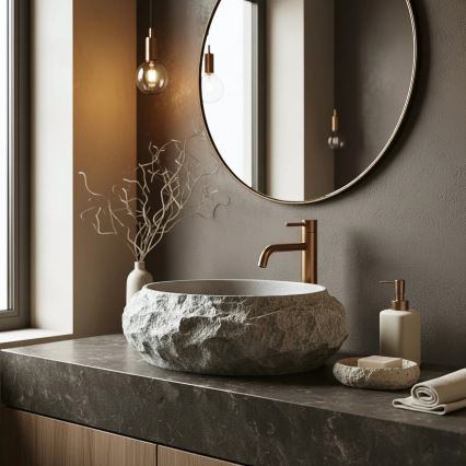 REA-U0633 - MIKA GABRO Countertop Basin 38x50 cm, Gray Stone Effect