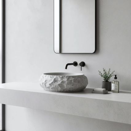 REA-U0633 - MIKA GABRO Countertop Basin 38x50 cm, Gray Stone Effect