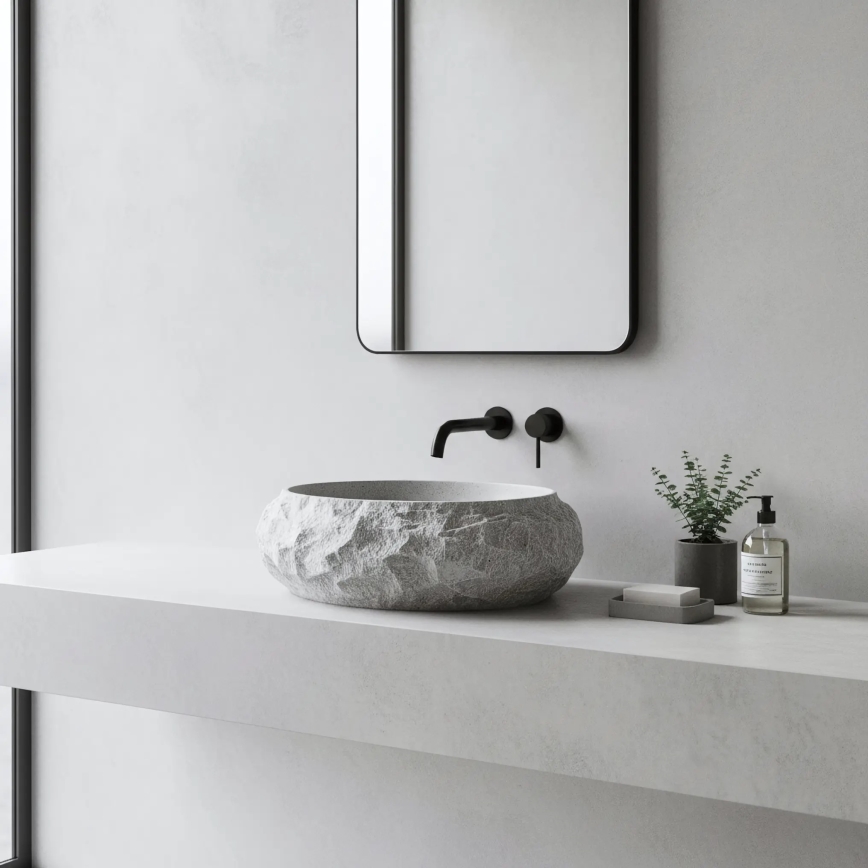 REA-U0633 - MIKA GABRO Countertop Basin 38x50 cm, Gray Stone Effect