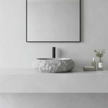 REA-U0633 - MIKA GABRO Countertop Basin 38x50 cm, Gray Stone Effect
