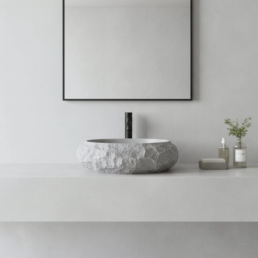 REA-U0633 - MIKA GABRO Countertop Basin 38x50 cm, Gray Stone Effect