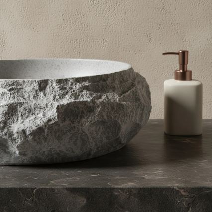 REA-U0633 - MIKA GABRO Countertop Basin 38x50 cm, Gray Stone Effect