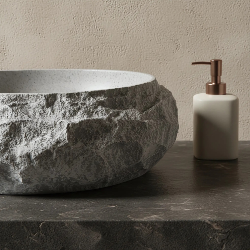 REA-U0633 - MIKA GABRO Countertop Basin 38x50 cm, Gray Stone Effect