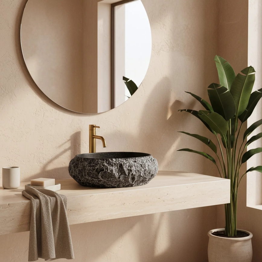 REA-U0634 - Countertop washbasin MIKA GABRO 38x50 cm black/stone-effect