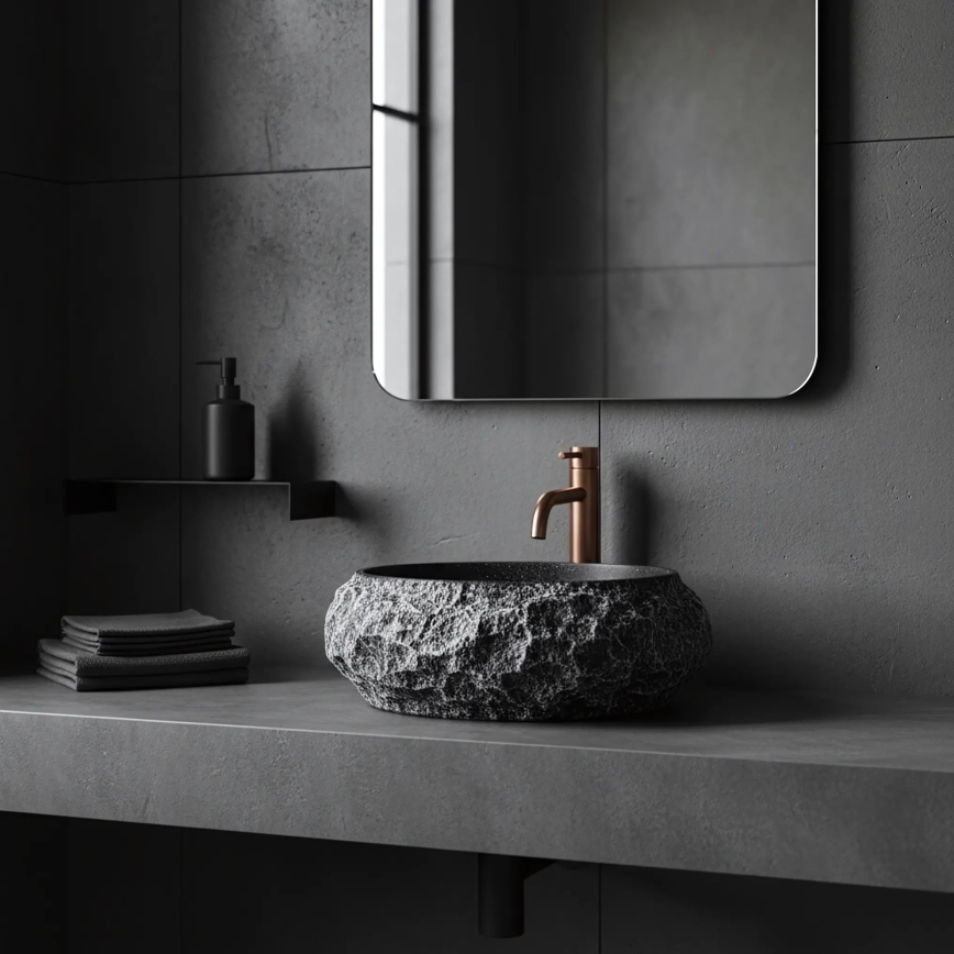 REA-U0634 - Countertop washbasin MIKA GABRO 38x50 cm black/stone-effect